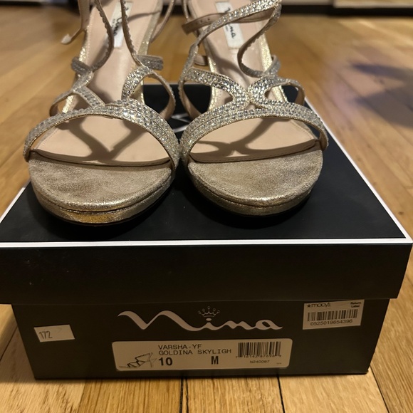 Nina Gold Shimmer Rhinestone Heels Shoes Size 10 – Used with Box - Picture 2 of 5